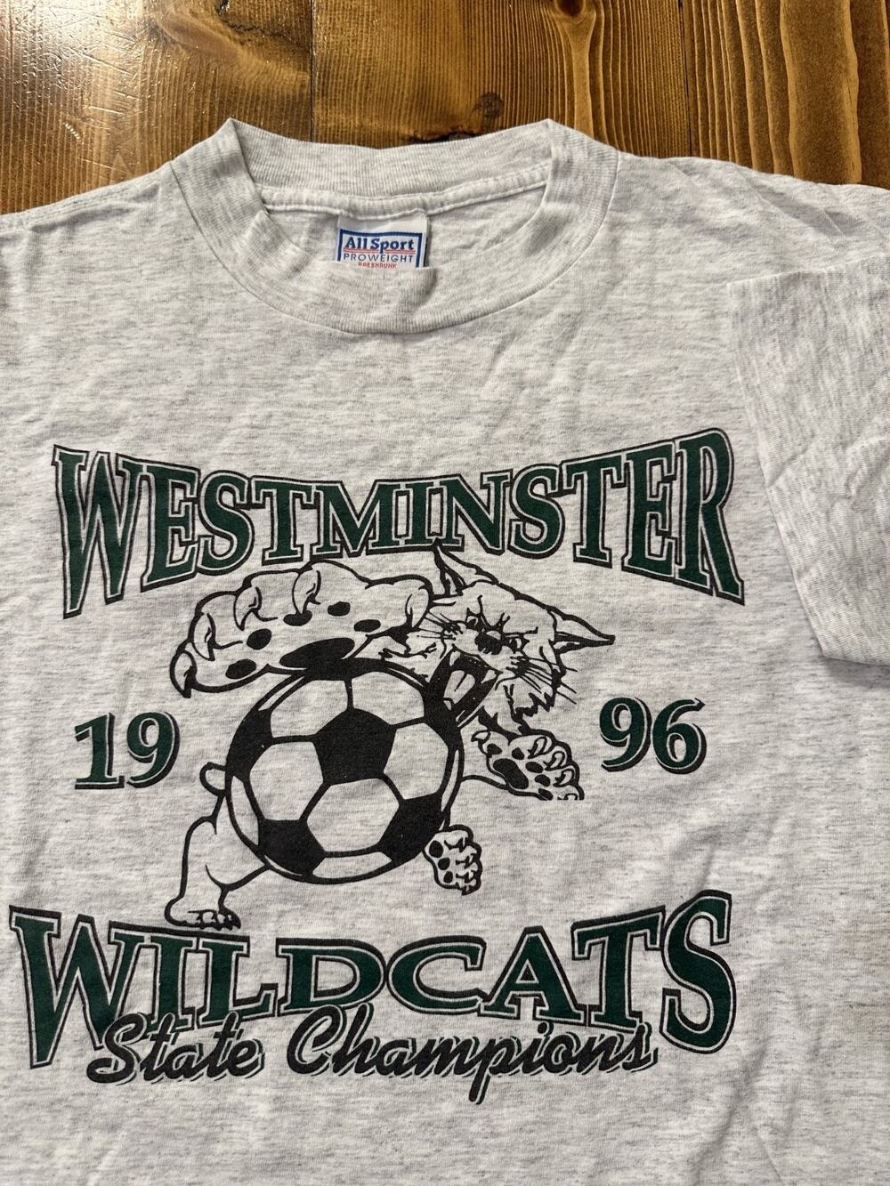 Vintage Westminster Wildcats Shirt 1996 Soccer Allsport Single Stitch Tee Vtg